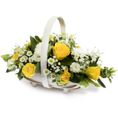 Basket SYM-347 - A basket arrangement made using yellow and white flowers.
